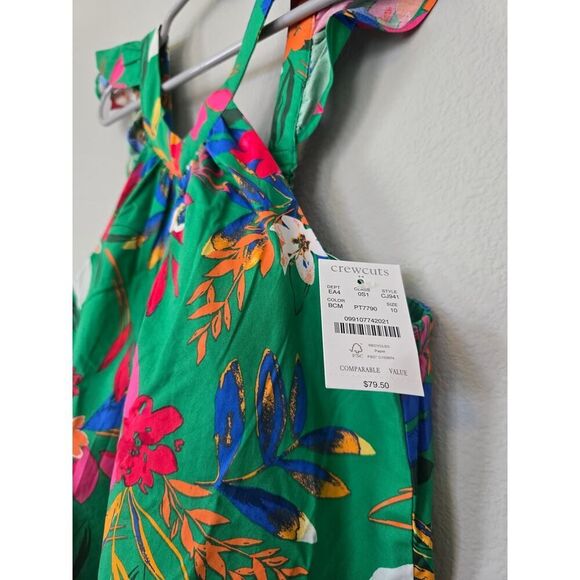 NWT Crewcuts J.Crew Girls Tropical Ruffle Dress Sz10 Clover Green Floral Summer - Picture 4 of 8